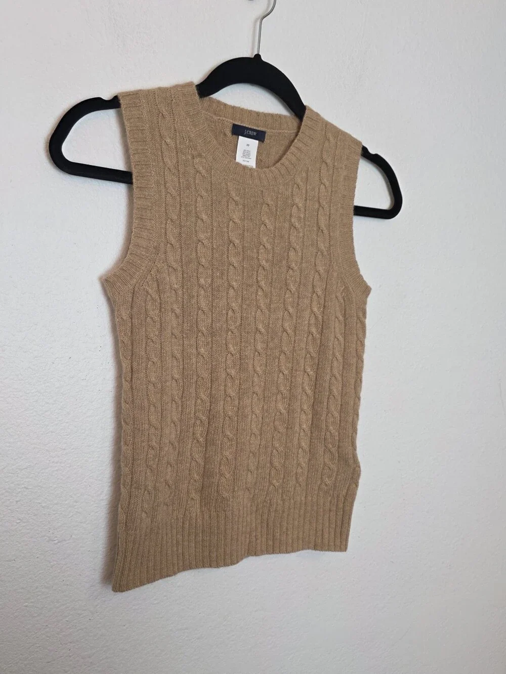 J CREW Wool Angora Cashmere Cable Knit Sweater Vest Tan Vintage Academia Size XS